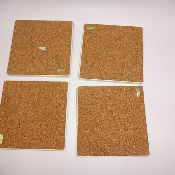 Set of 4 Vintage Sandstone & Cork Coasters Fruit Grapes Pears Apples Taiwan - Picture 6 of 7